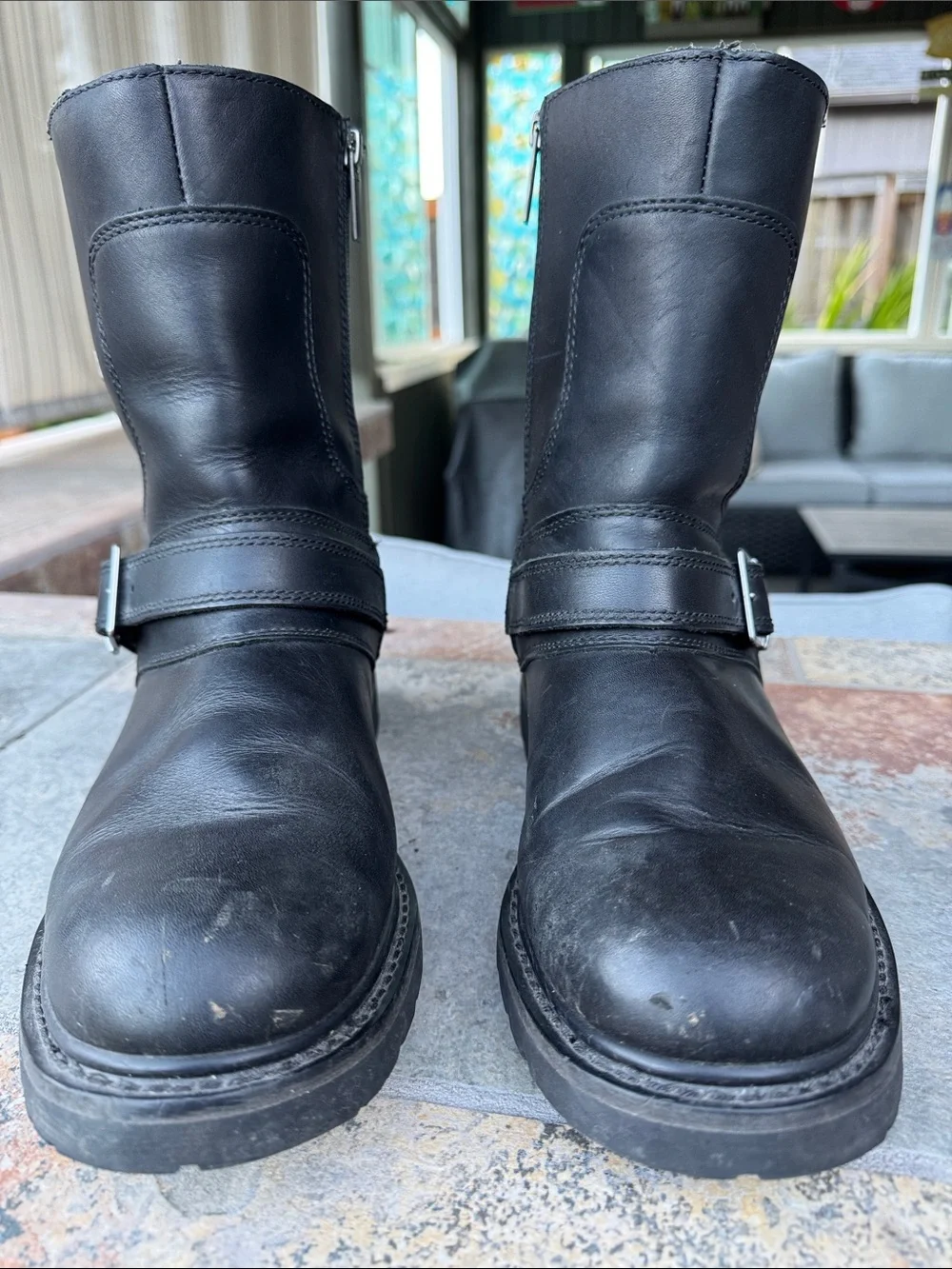 Harley-Davidson Black Leather Harness Zip Motorcycle Boots